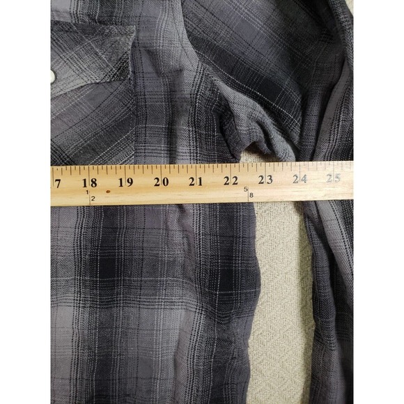 Roebuck Shirt Mens XL Cowboy Western Plaid Point‎ Pocket Button Gray Pearl Snap - Picture 7 of 12